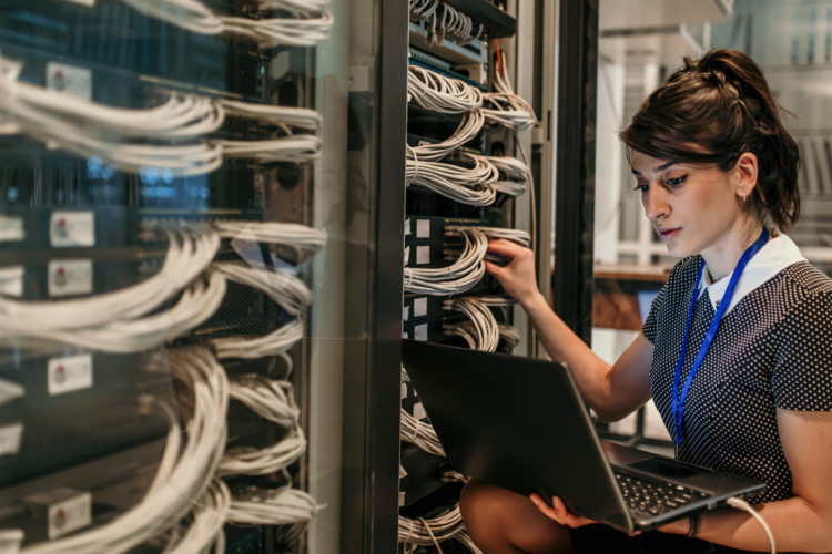 a woman connecting the server