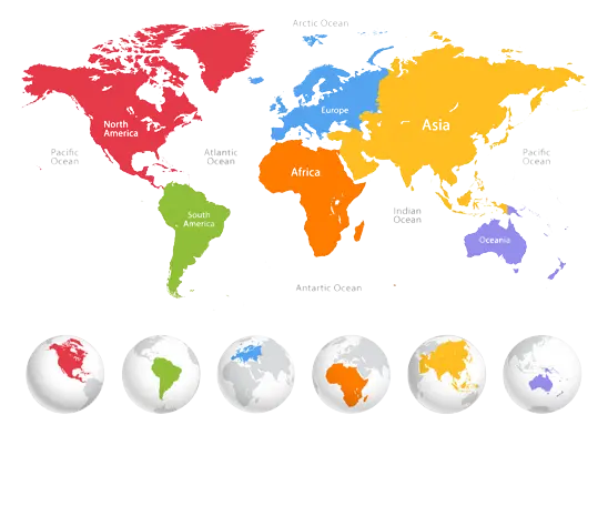 a map of the world with different colored continents